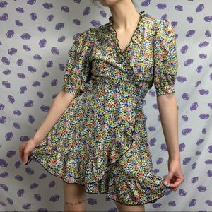 Rainbow Pastel Floral Ruffle Wrap Dress